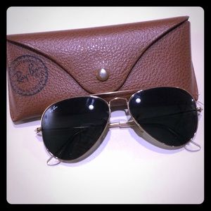 RayBan gold aviators with green lenses